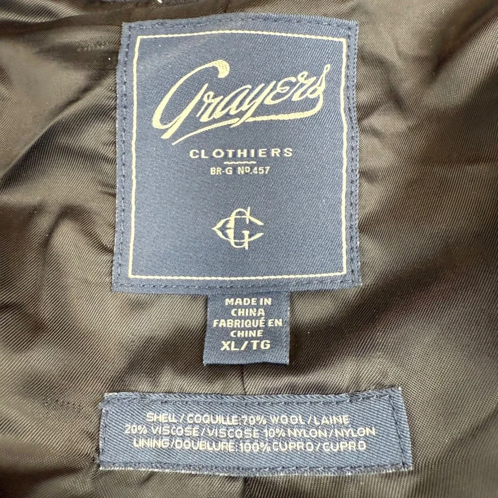 Crayers Clothiers Men's‎ XL/TG Navy Wool Blend Blazer Jacket Two Button